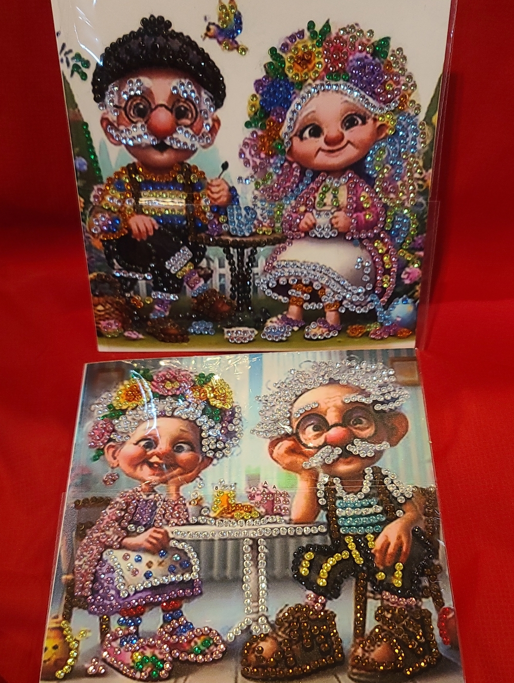 Whimsical Grandparents Diamond Art TWO Greeting Cards- NWT - Picture 1 of 8
